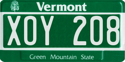 VT license plate XOY208