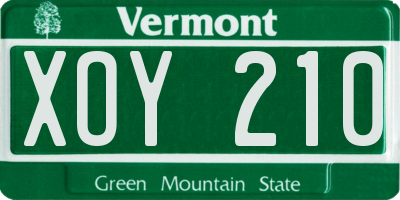 VT license plate XOY210