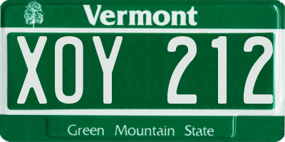 VT license plate XOY212