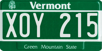 VT license plate XOY215