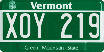 VT license plate XOY219