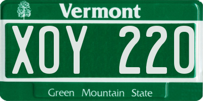 VT license plate XOY220