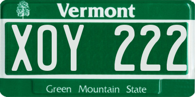 VT license plate XOY222