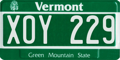 VT license plate XOY229