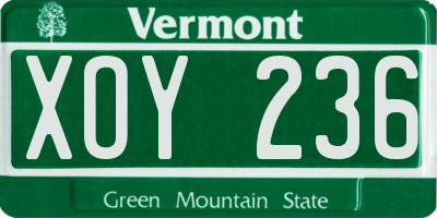 VT license plate XOY236
