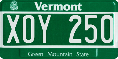 VT license plate XOY250