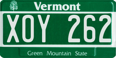 VT license plate XOY262