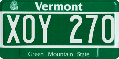 VT license plate XOY270