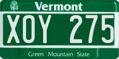 VT license plate XOY275