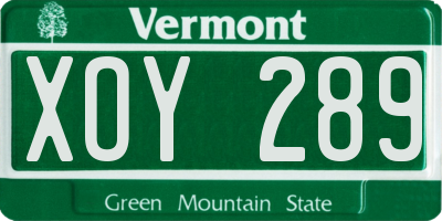 VT license plate XOY289