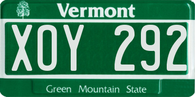 VT license plate XOY292
