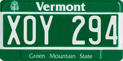 VT license plate XOY294