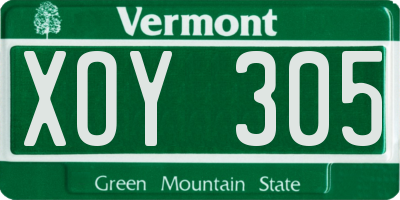 VT license plate XOY305