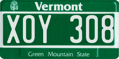 VT license plate XOY308