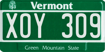 VT license plate XOY309