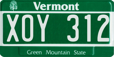 VT license plate XOY312