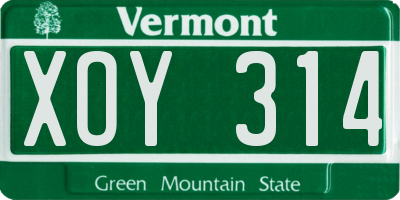 VT license plate XOY314