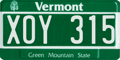 VT license plate XOY315