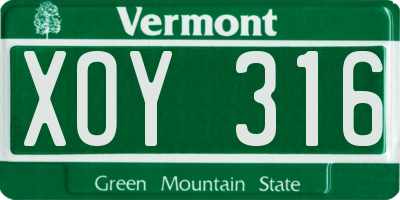 VT license plate XOY316