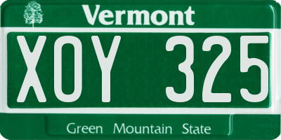 VT license plate XOY325