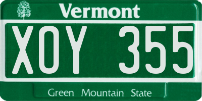 VT license plate XOY355
