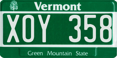 VT license plate XOY358