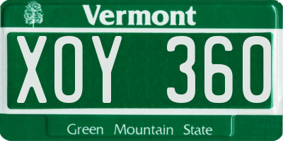 VT license plate XOY360