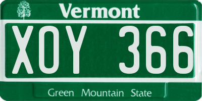 VT license plate XOY366