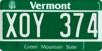 VT license plate XOY374