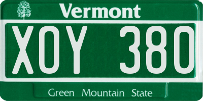 VT license plate XOY380
