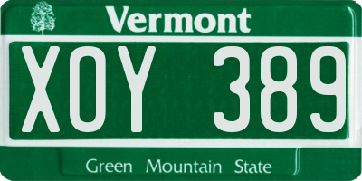 VT license plate XOY389