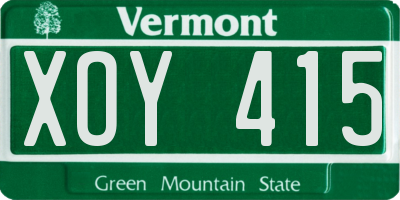VT license plate XOY415