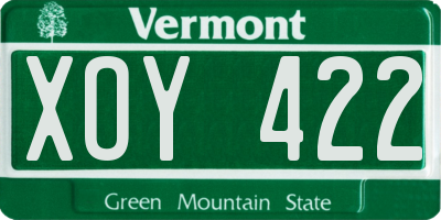 VT license plate XOY422