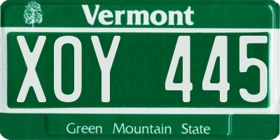 VT license plate XOY445