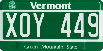 VT license plate XOY449