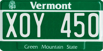 VT license plate XOY450