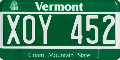 VT license plate XOY452