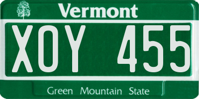 VT license plate XOY455