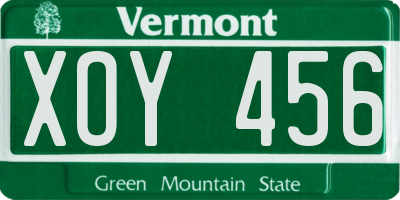 VT license plate XOY456