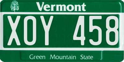 VT license plate XOY458