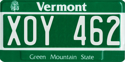 VT license plate XOY462