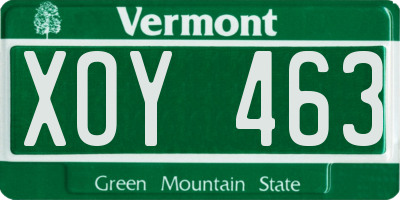 VT license plate XOY463