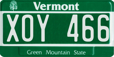 VT license plate XOY466
