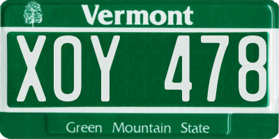 VT license plate XOY478