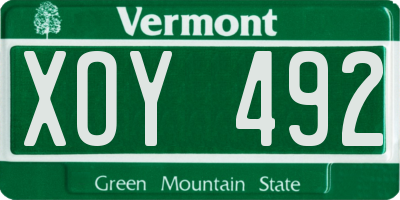 VT license plate XOY492