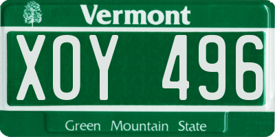VT license plate XOY496