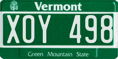 VT license plate XOY498