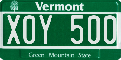 VT license plate XOY500