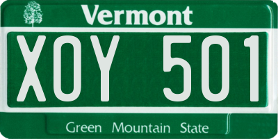 VT license plate XOY501