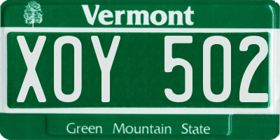 VT license plate XOY502